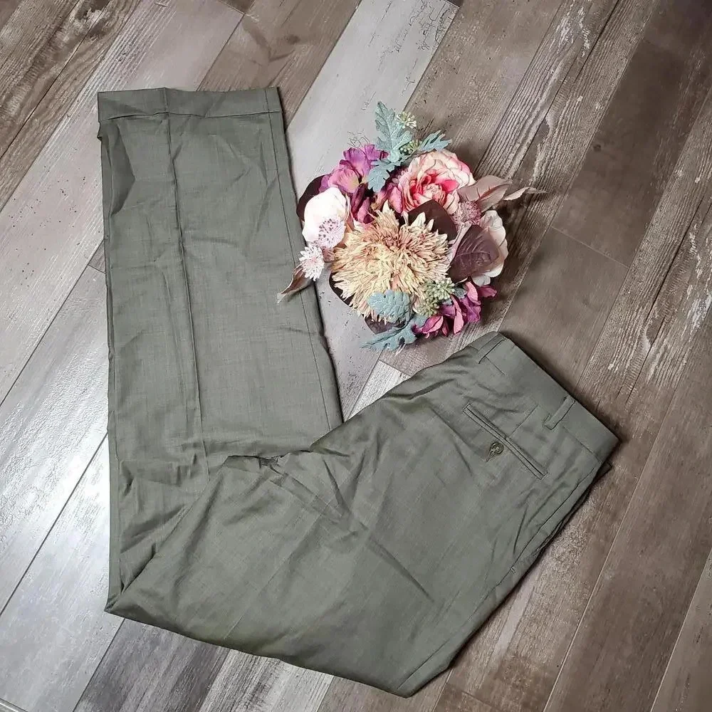 Men's Custom Tailored Cuffed Dress Pants Size 38x34 EUC Tan Beige Khaki